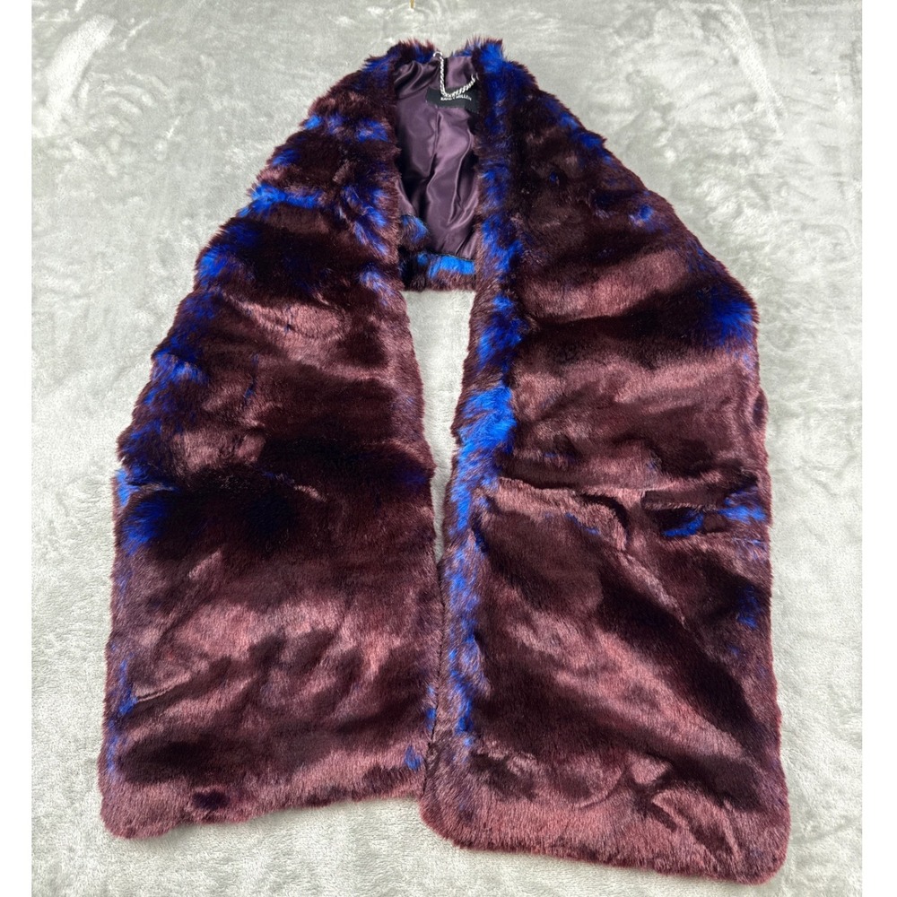Karen Millen Faux Fur Stole Scarf Burgundy Electric Blue RX007‎ A15W Luxury Wrap